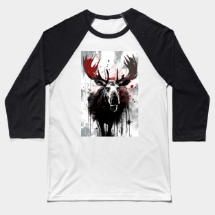 Ink Painting of a Moose Baseball T-Shirt